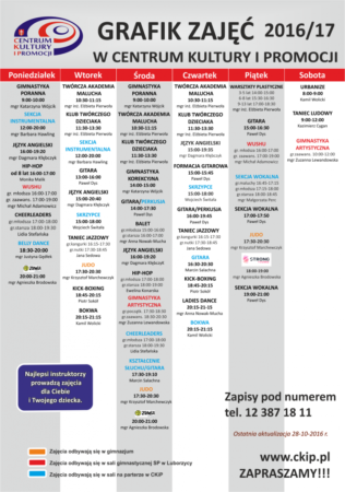 Aktualny grafik zajęć CKiP 2016/17