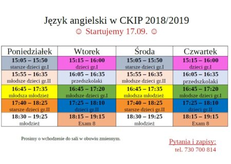 Plan zajęć z języka angielskiego – Ostatnie wolne miejsca!