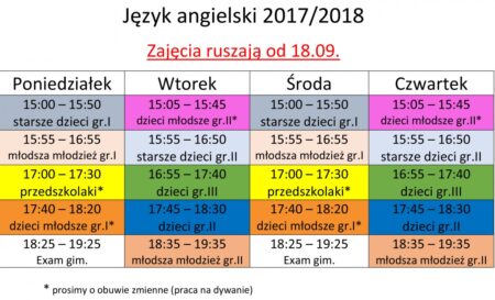 język angielski plan zajeć