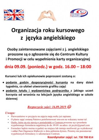 ORGANIZACJA ROKU KURSOWEGO Z J. ANGIELSKIEGO 2019/2020