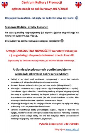 Ruszył nabór na nowy rok kursowy 2017/2018! Zapraszamy!