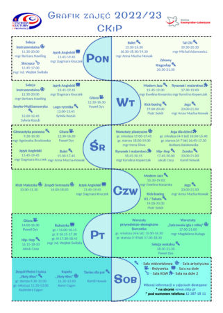 grafik zajęć w CKIP w sezonie 2022/2023