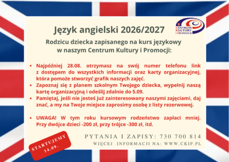 Ważne informacje organizacyjne – Angielski